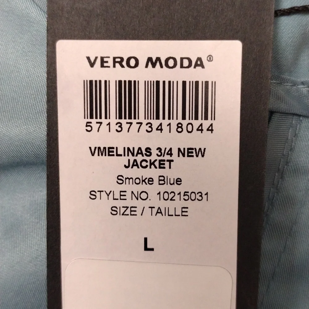 Vero Moda 3/4 length lightweight lined Coat light blue belted waist size L NWOT - Picture 12 of 12